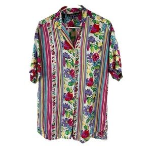 Vintage 90s Chaus Sport S/M Short‎ Sleeve Hawaiian Shirt Casual Vacation Beach